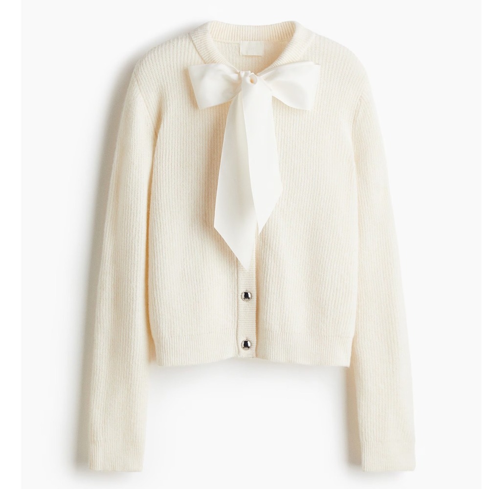H & M Cream‎ Bow Detail Button Front Cardigan Size XL